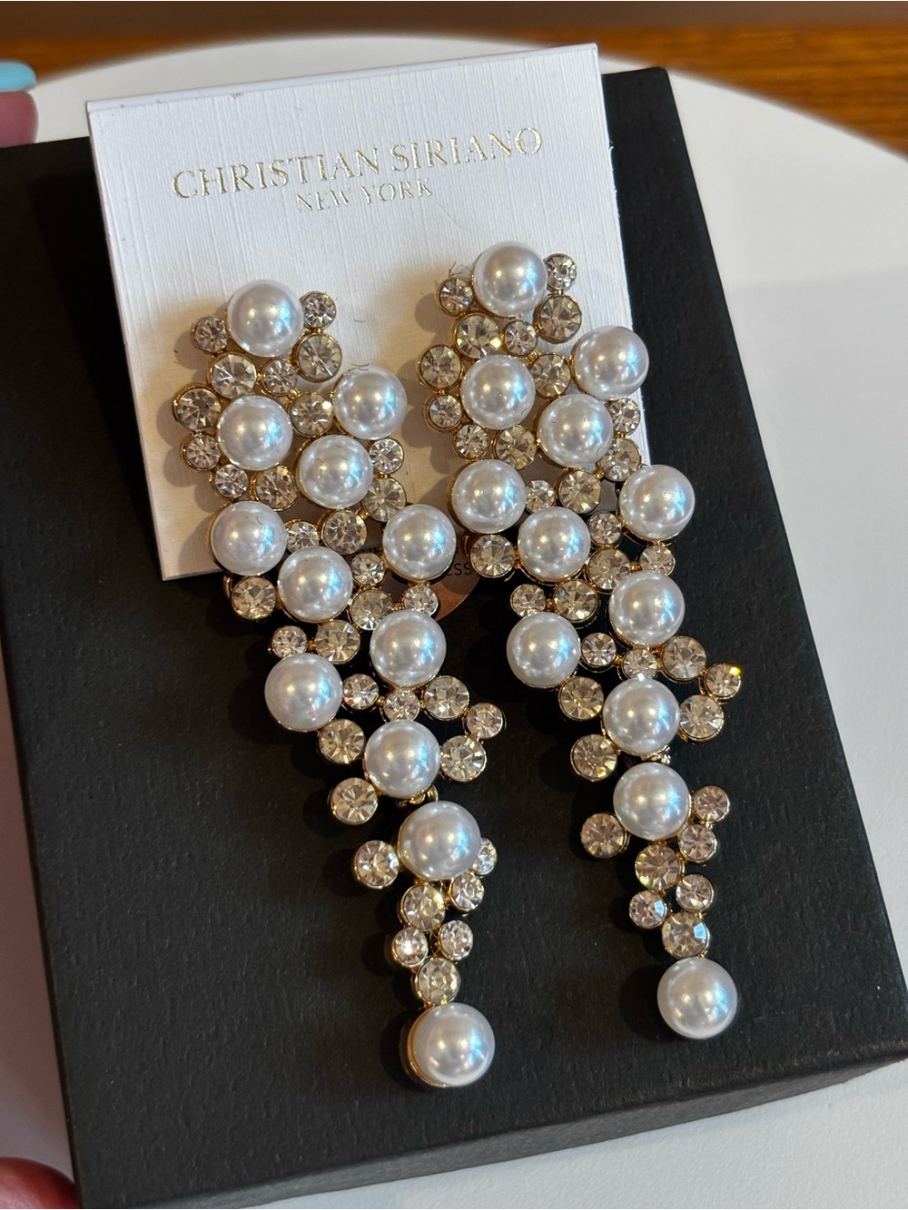 Christian Siriano Gold-tone Pearl and Crystal Cascade Earrings